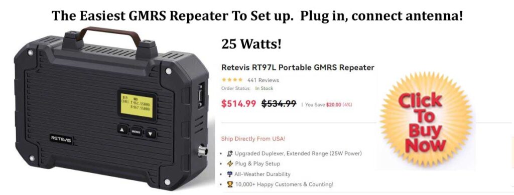 Retevis RL97L Portable GMRS Repeater - Plug and play.