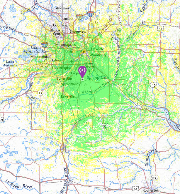 Rosemount GMRS repeater mobile coverage